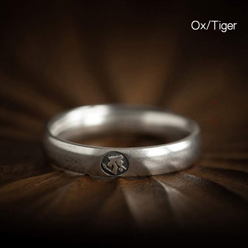 925 Sterling Silver Chinese Zodiac Natal Buddha Blessing Couple Ring