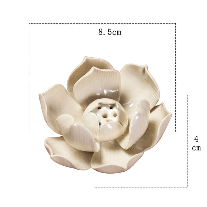Buddha Stones Small Lotus Flower Pattern Meditation Ceramic Stick Incense Burner Decoration