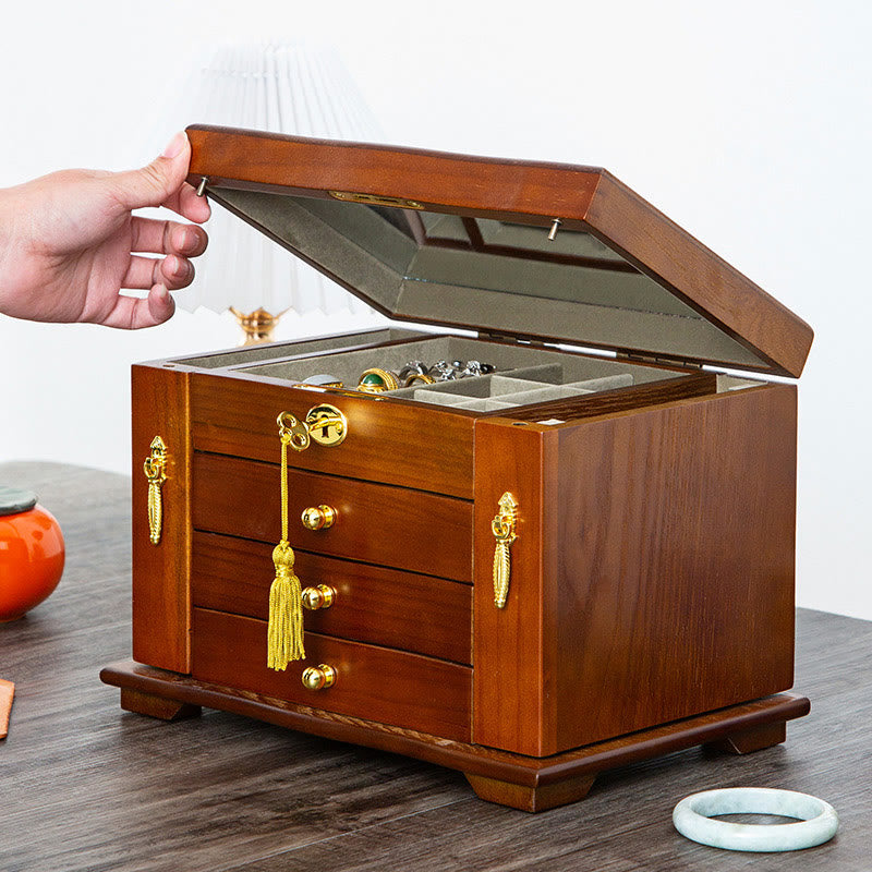 Buddha Stones Vintage Large Capacity Wooden Jewelry Box Jewelry