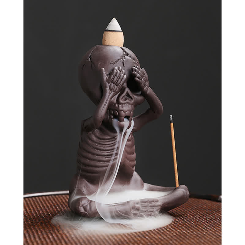 Little Skull Ghost Purple Clay Backflow Smoke Fountain Peace Incense Burner Decoration