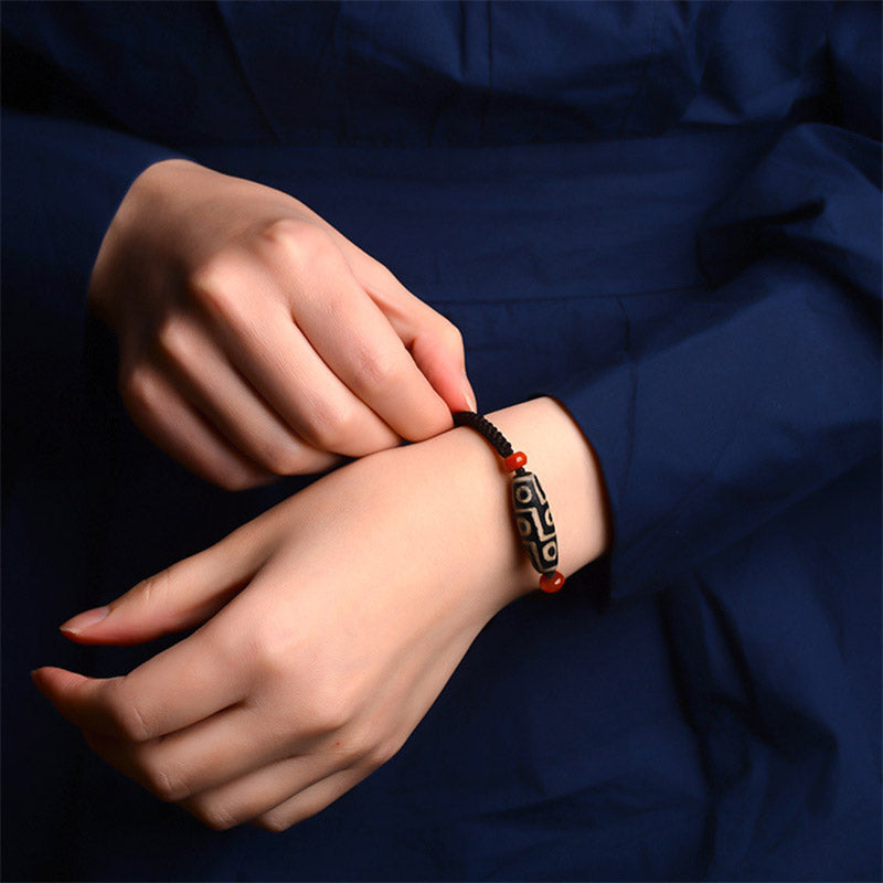 Buddha Stones Tibetan Nine-Eye Dzi Bead Prosperity String Bracelet
