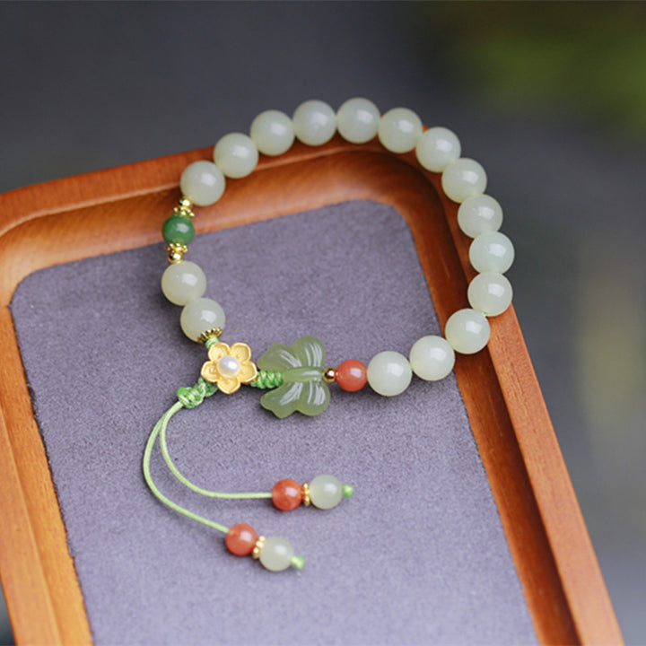 925 Sterling Silver Jade Luck Flower Butterfly Bracelet