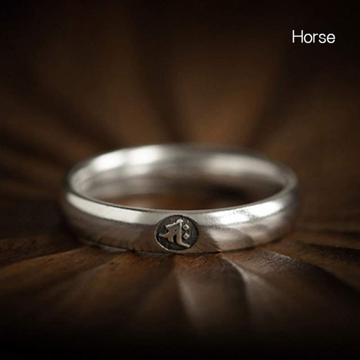 925 Sterling Silver Chinese Zodiac Natal Buddha Blessing Couple Ring
