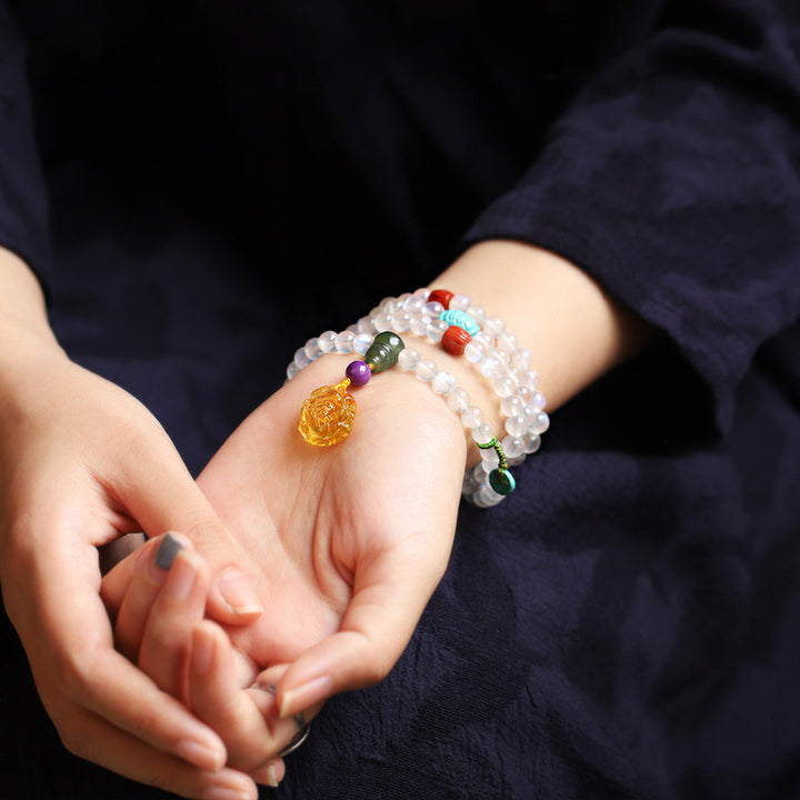 108 Mala Beads Moonstone Amber Lotus Turquoise Crystal Healing Bracelet