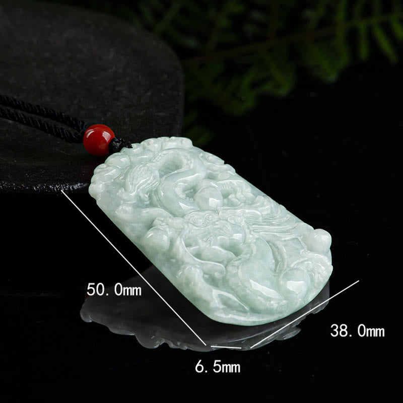 Buddha Stones Year Of The Dragon Auspicious Dragon Flying Design Jade Luck Necklace Pendant