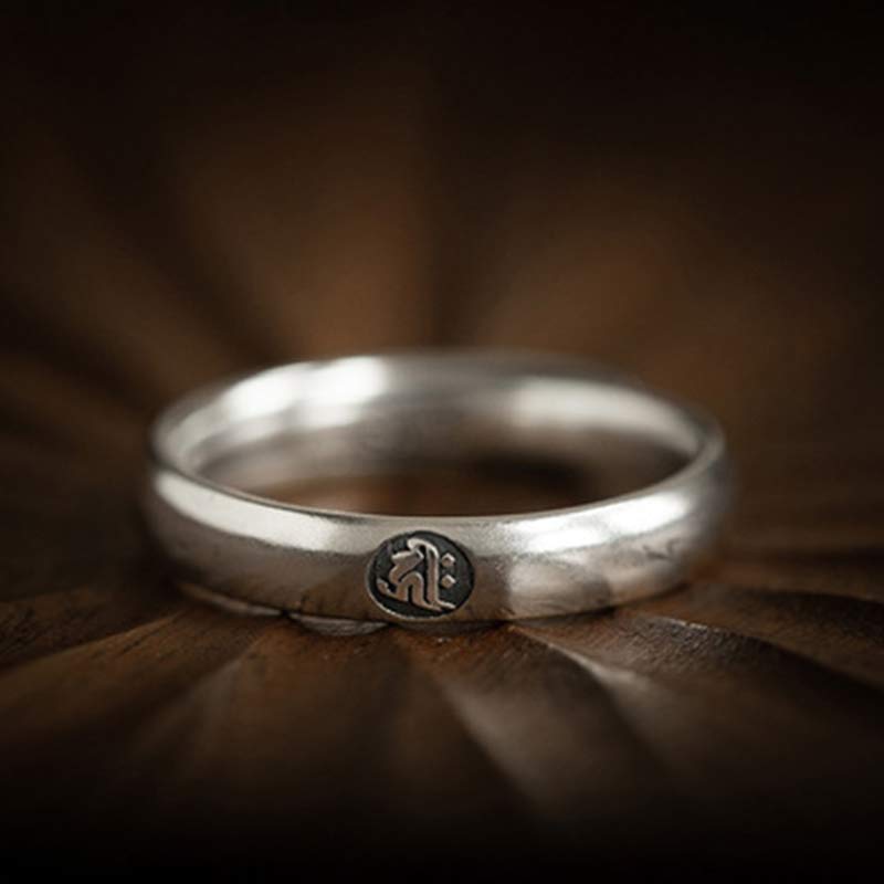 925 Sterling Silver Chinese Zodiac Natal Buddha Blessing Couple Ring