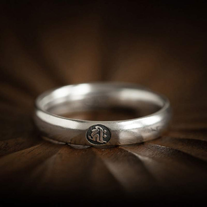 925 Sterling Silver Chinese Zodiac Natal Buddha Blessing Couple Ring