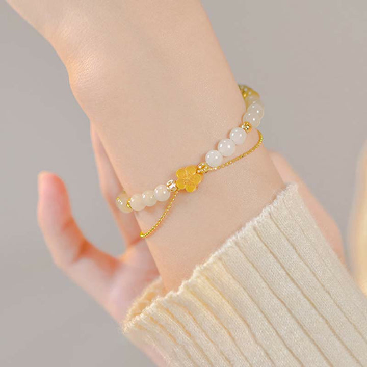 925 Sterling Silver Natural Hetian Jade Peach Blossom Luck Chain Bracelet