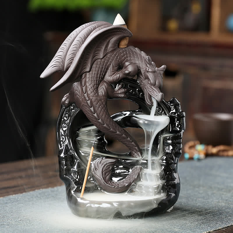 Nordic Pterosaur Dragon Ceramic Backflow Smoke Fountain Protection Healing Incense Burner Decoration