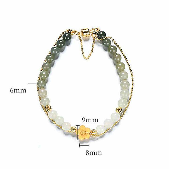 925 Sterling Silver Natural Hetian Jade Peach Blossom Luck Chain Bracelet