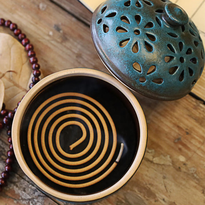 Buddha Stones Mini Hollow Spiritual Meditation Ceramic Small Incense Burner Decoration