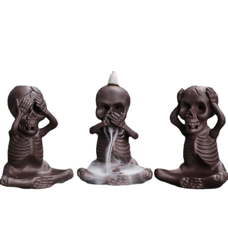 Little Skull Ghost Purple Clay Backflow Smoke Fountain Peace Incense Burner Decoration