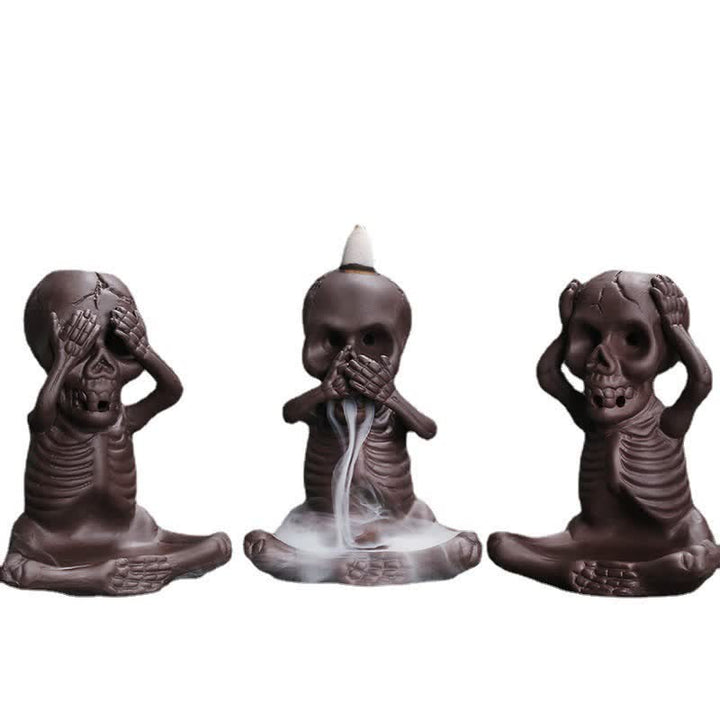 Little Skull Ghost Purple Clay Backflow Smoke Fountain Peace Incense Burner Decoration