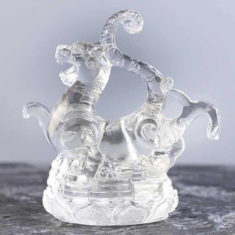 Feng Shui Four Symbols Azure Dragon Handmade Liuli Crystal Art Piece Home Office Decoration