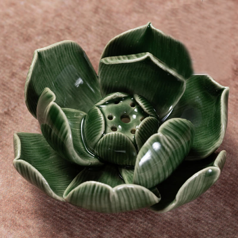 Buddha Stones Small Lotus Flower Pattern Meditation Ceramic Stick Incense Burner Decoration