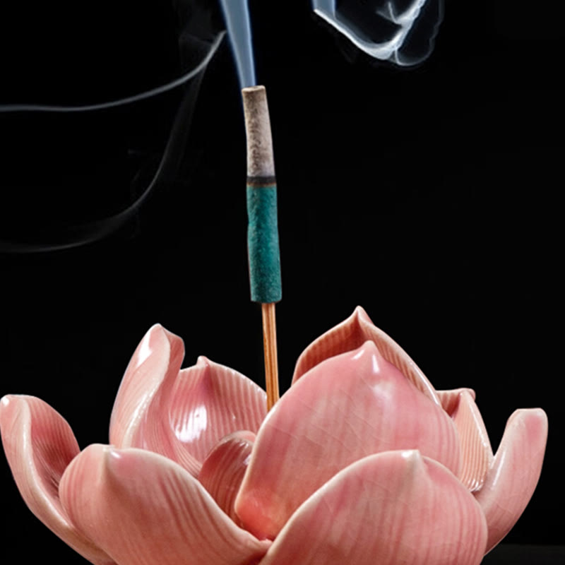 Buddha Stones Small Lotus Flower Pattern Meditation Ceramic Stick Incense Burner Decoration