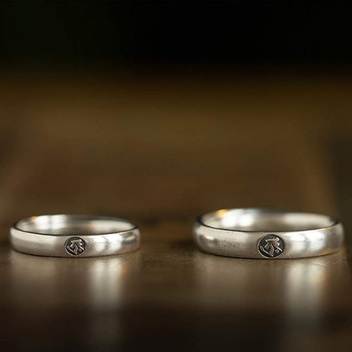 925 Sterling Silver Chinese Zodiac Natal Buddha Blessing Couple Ring