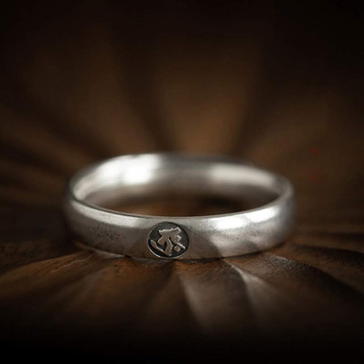 925 Sterling Silver Chinese Zodiac Natal Buddha Blessing Couple Ring