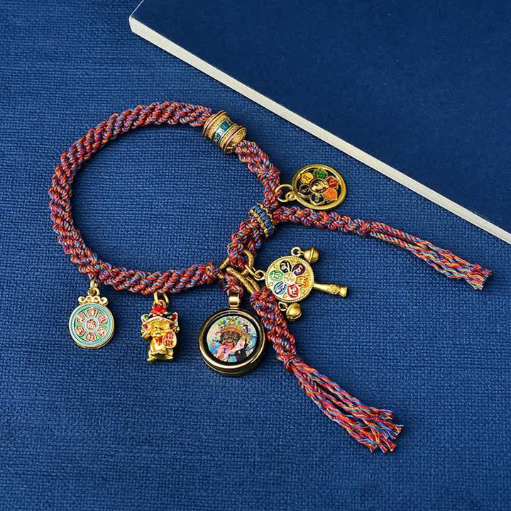 Tibetan Green Tara Zakiram Goddess of Wealth Thangka Luck Braid String Bracelet