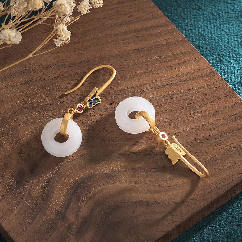 FengShui White Jade Butterfly Fortune Earrings
