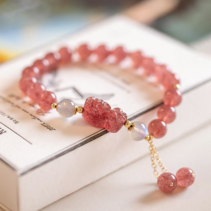 Buddha Stones Natural Strawberry Quartz Moonstone PiXiu Love Healing  Bracelet