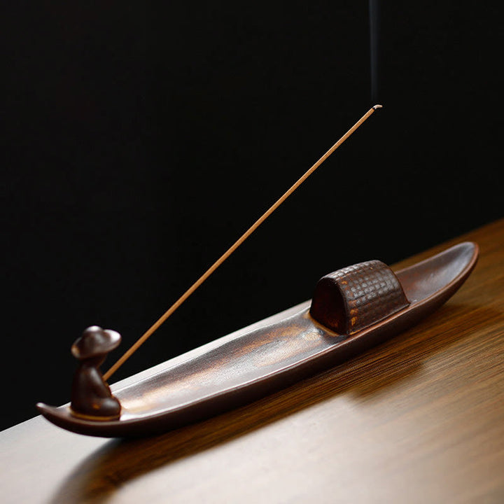 A Lonely Fisherman Afloat Ceramic Healing Incense Burner