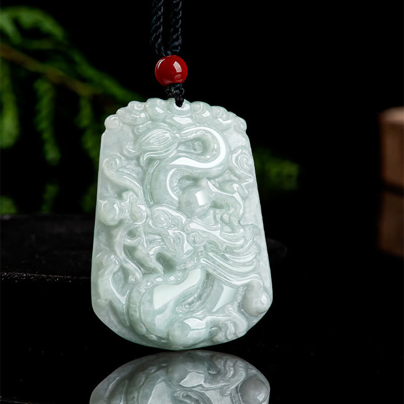 Buddha Stones Year Of The Dragon Auspicious Dragon Flying Design Jade Luck Necklace Pendant