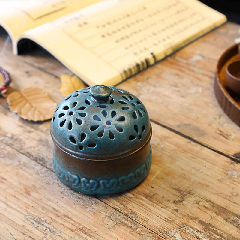 Buddha Stones Mini Hollow Spiritual Meditation Ceramic Small Incense Burner Decoration