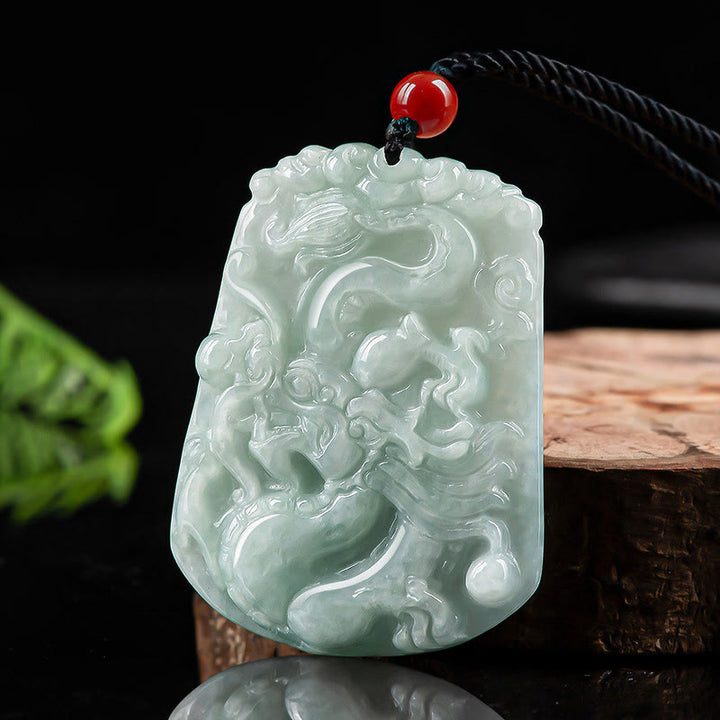 Buddha Stones Year Of The Dragon Auspicious Dragon Flying Design Jade Luck Necklace Pendant