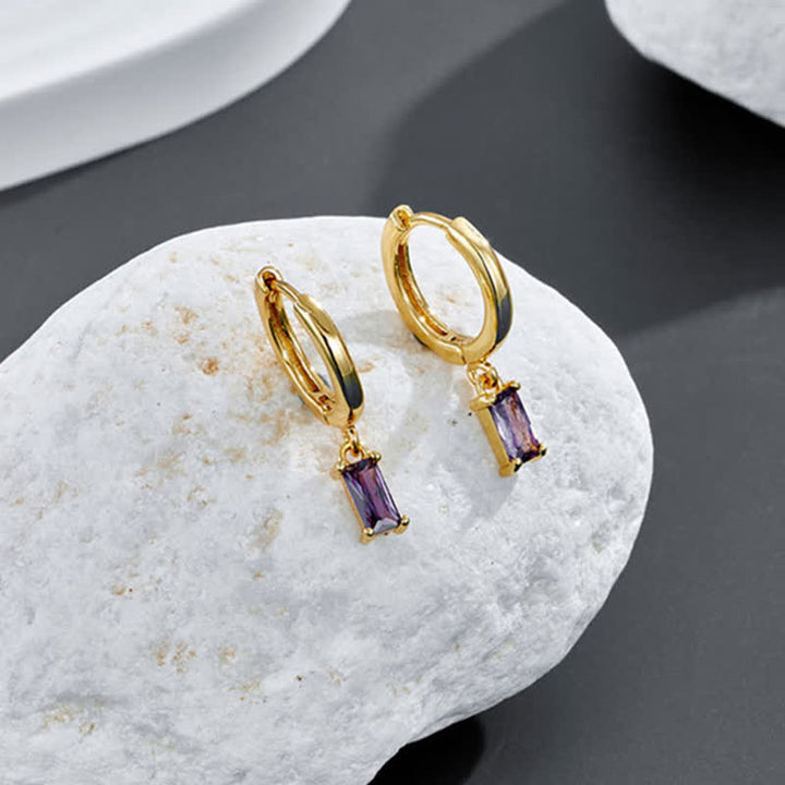 Buddha Stones Baguette Hoop Dangle Luck Drop Zrcon Earrings