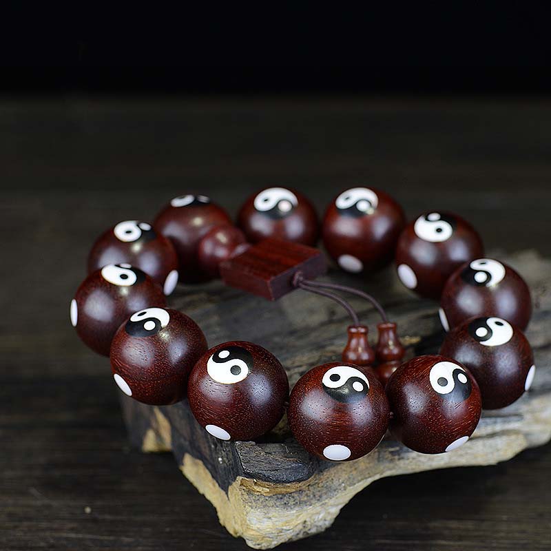 Buddha Stones Small Leaf Red Sandalwood Yin Yang Protection Bracelet