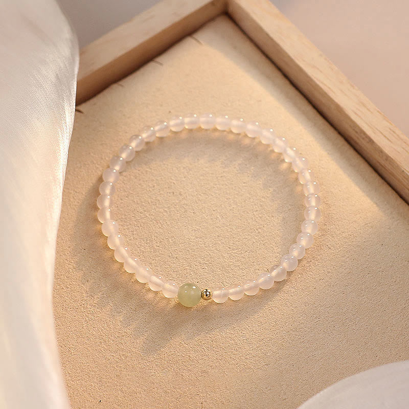 Buddha Stones Natural White Agate Jade Luck Protection Bracelet - image 1
