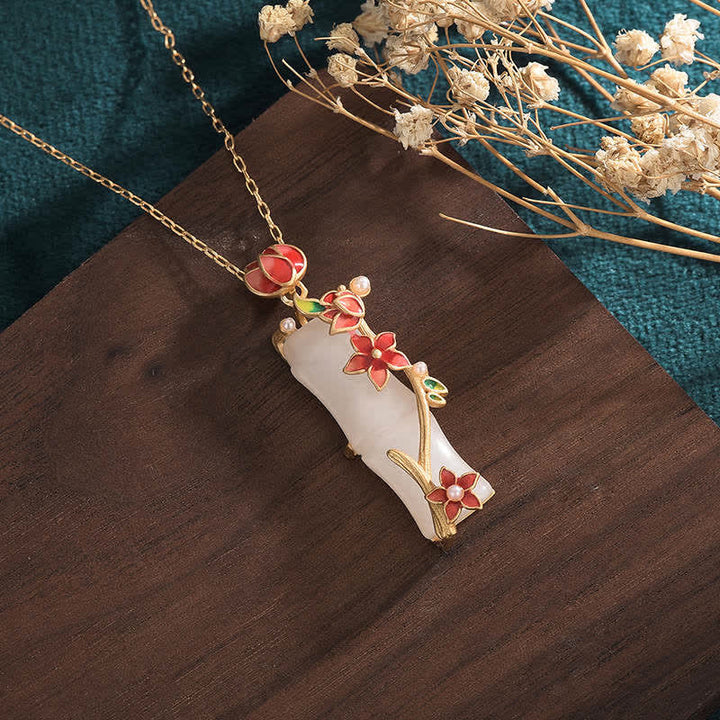 Buddha Stones White Jade Bamboo Lotus Flowers Luck Protection Necklace Pendant - image 2
