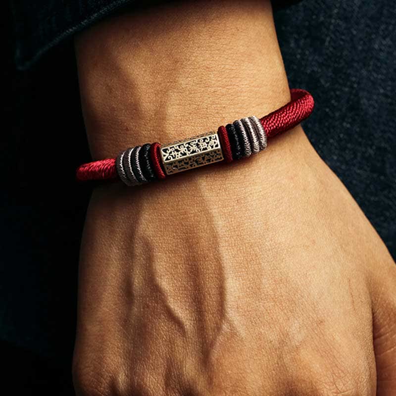 Buddha Stones 925 Sterling Silver Om Mani Padme Hum Peace Red String Bracelet - image 4