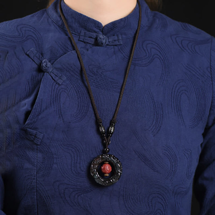 FengShui Natural Rainbow Obsidian PiXiu Cinnabar Healing Necklace Pendant