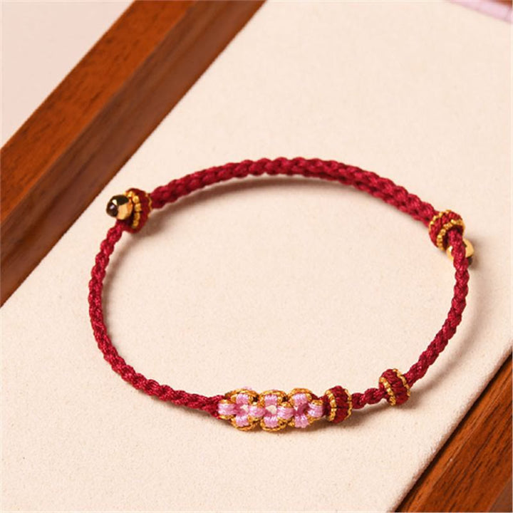 Buddha Stones Handmade Peach Blossom Protection Braided Rope Bracelet