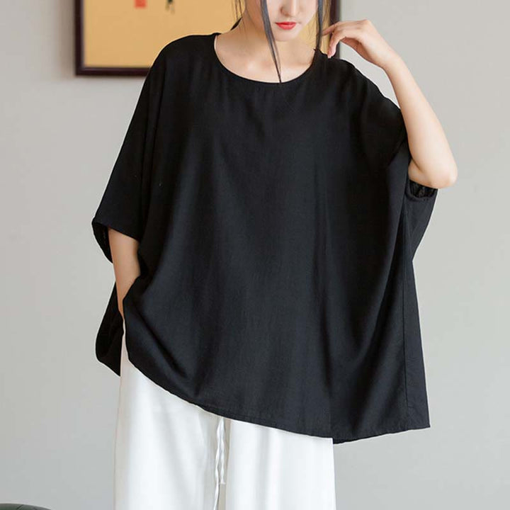 Buddha Stones Solid Color Three Quarter Sleeve Top Loose Tee T-Shirt