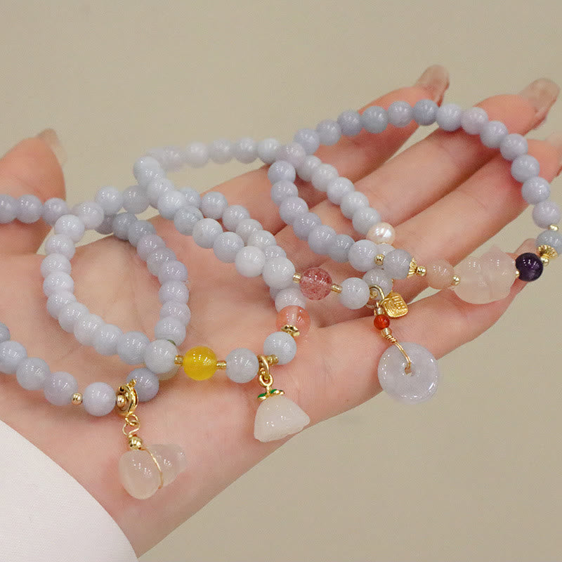 Buddha Stones Natural Aquamarine Chalcedony Serenity Rabbit Gourd Cat Charm Bracelet - image 14