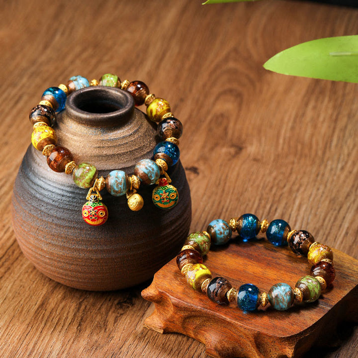 Buddha Stones Gold Swallowing Beast Family Charm Liuli Glass Bead Fortune Bracelet - image 21