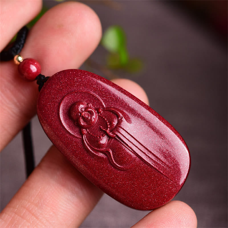 Buddha Stones Laughing Buddha Yin Yang Chinese Zodiac Gourd Natural Cinnabar Blessing Necklace Pendant - image 3