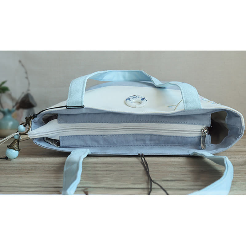 Pear Flower Plum Peach Blossom Bamboo Embroidery Canvas Large Capacity Shoulder Bag Tote Bag - image 12