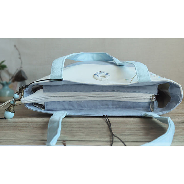 Pear Flower Plum Peach Blossom Bamboo Embroidery Canvas Large Capacity Shoulder Bag Tote Bag - image 12