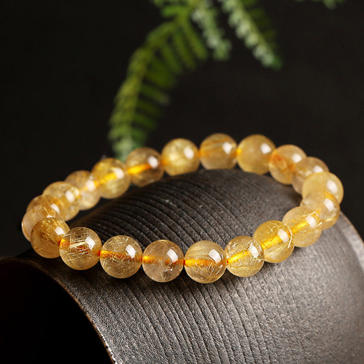 Buddha Stones Natural Rutilated Quartz Auspiciousness Protection Bracelet - Rutilated Quartz(Wrist Circumference 14-16.5cm) - image 0
