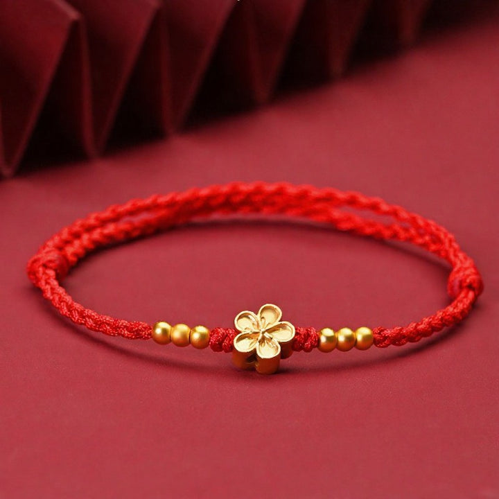 Buddha Stones Adjustable Red String Gold Flower Protection Bracelet - Red (Wrist Circumference: 5.5–7.1 in/14–18 cm) - image 0