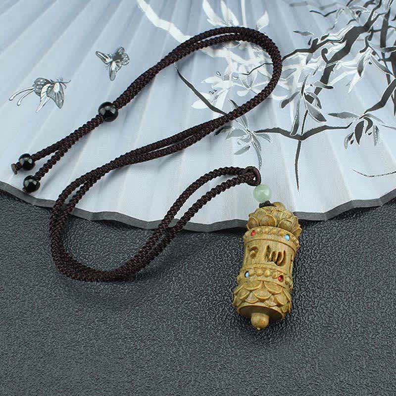 Buddha Stones Tibet Green Sandalwood Rosewood Om Mani Padme Hum Lotus Positive Soothing Necklace Pendant - image 4
