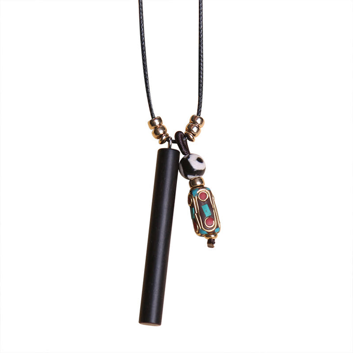 Tibetan Ebony Wood Dzi Bead Peace Calm Necklace Pendant - image 3