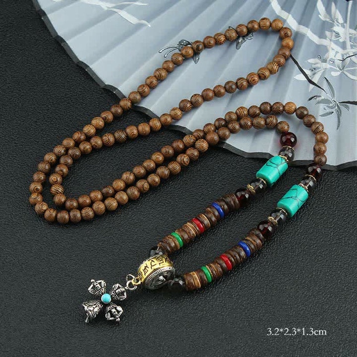 Buddha Stones Tibetan Om Mani Padme Hum Prayer Wheel Rotation Vajra Wood Necklace Pendant - Blue Cross Vajra - image 30