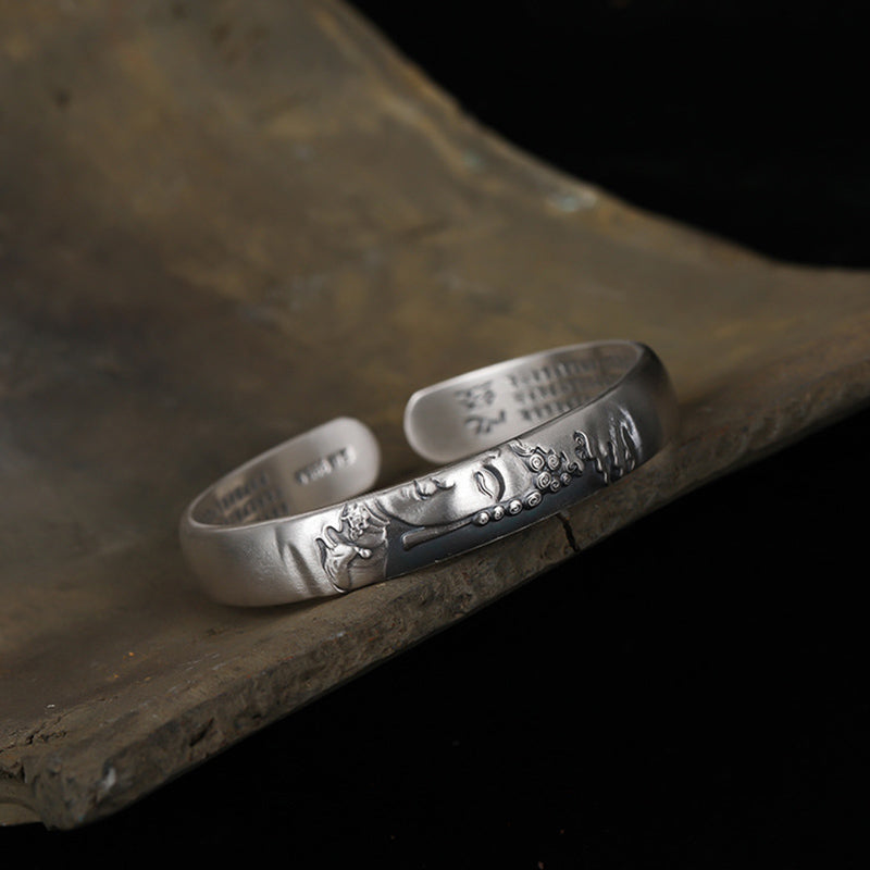 999 Sterling Silver Buddha Head Heart Sutra Serenity Bracelet Bangle - image 4