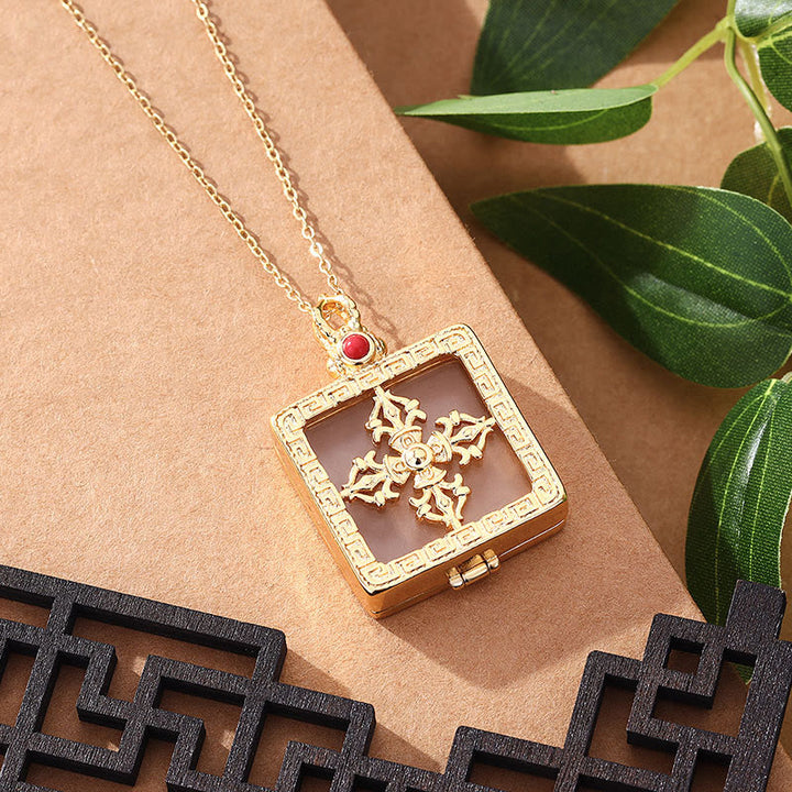 Buddha Stones 24K Gold Plated Copper Double Dorje Protection Luck Necklace Pendant - image 7