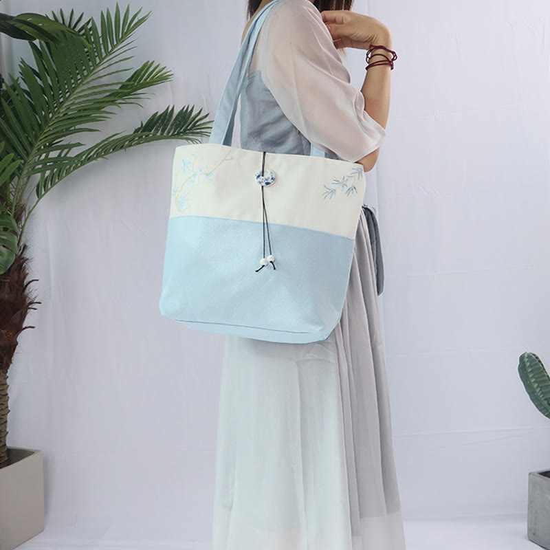 Pear Flower Plum Peach Blossom Bamboo Embroidery Canvas Large Capacity Shoulder Bag Tote Bag - image 26